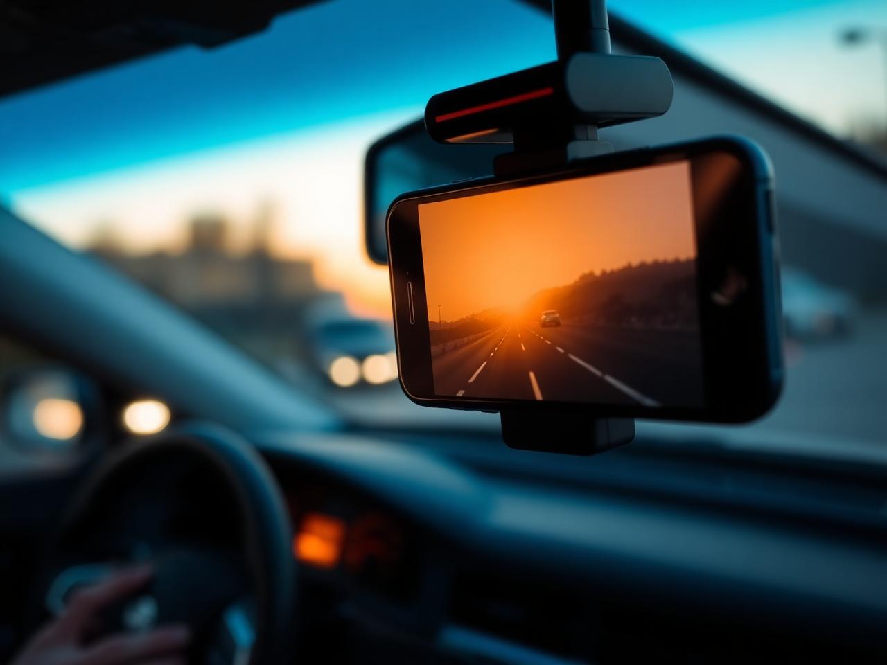 Smartphone funcionando como dashcam en un vehículo